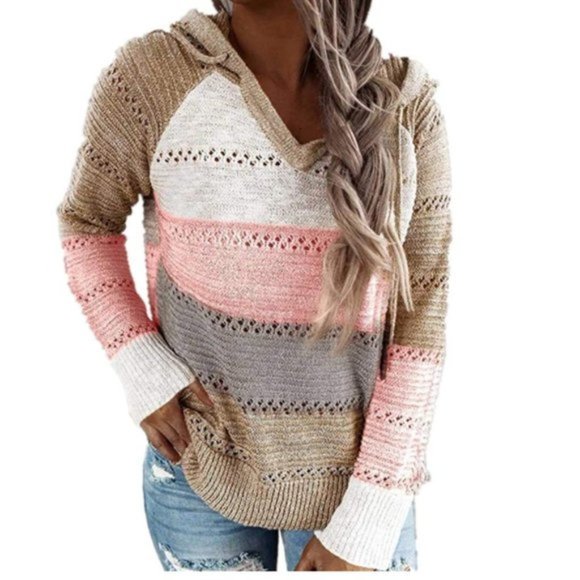 C.C. Boutique Sweaters - NWT Thick Cable Knit Hooded Colorblock Sweater Top